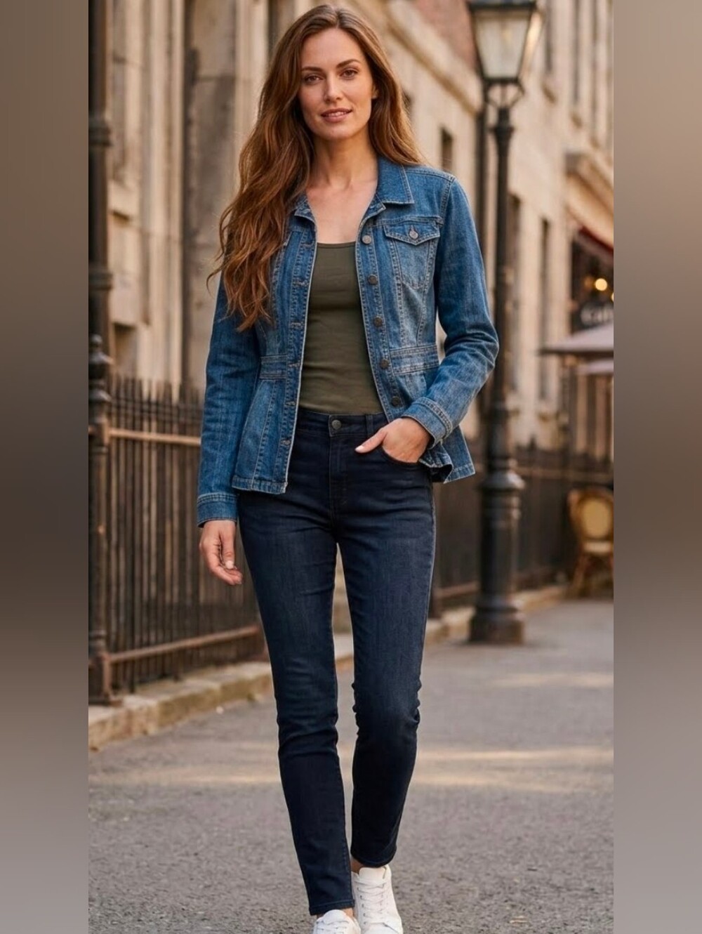 Axcess Blue Denim Peplum Fitted Jean Jacket Coat With Waistband Skirted Size L
